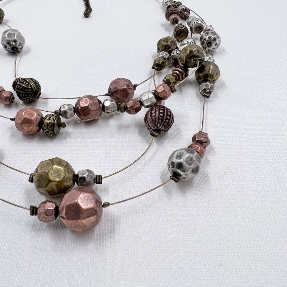 NWOT – Antiqued Gold Tone Five Strand Wire 20” Necklace w/ Tri-Colored Beading - Picture 5 of 6